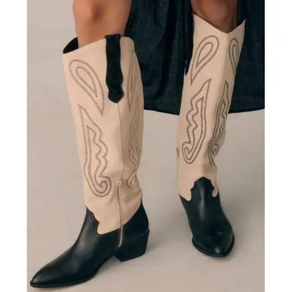 Anthropologie Pilcro Black and Cream Western Boots